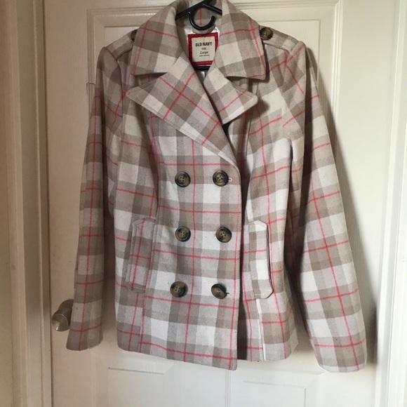 Old navy peacoat,wool blend peacoat,plaid pea coat - Picture 2 of 6